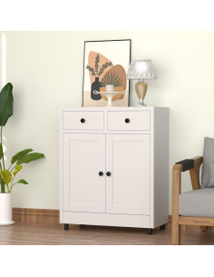 Armario de Almacenamiento JINKUR Blanco 2 Cajones Estante Ajustable 2