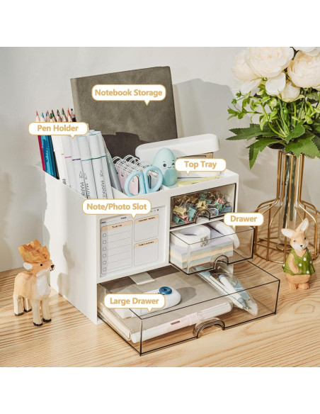Organizador de Escritorio QIYVLOS Blanco con 3 Cajones