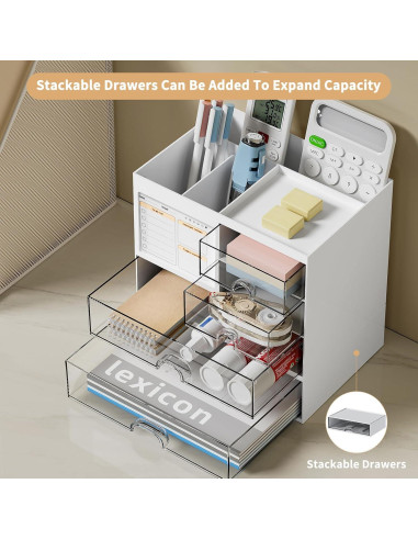 Organizador de Escritorio QIYVLOS Blanco con 3 Cajones