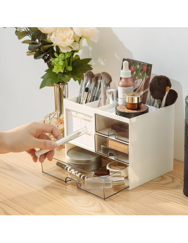 Organizador de Escritorio QIYVLOS Blanco con 3 Cajones