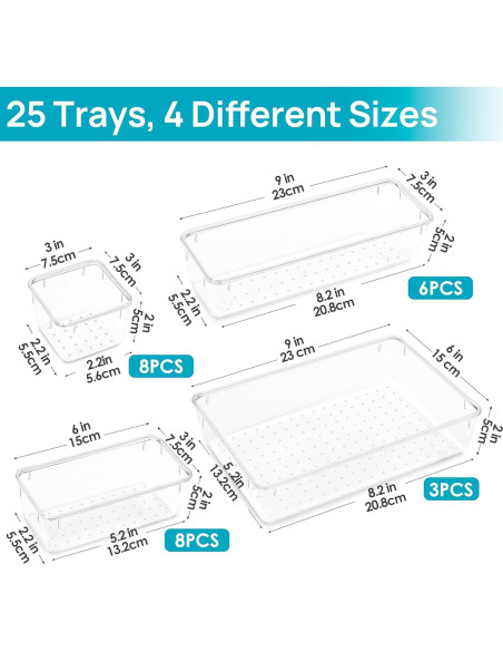 Vtopmart 25 PCS Organizadores de Cajones Plástico Transparente