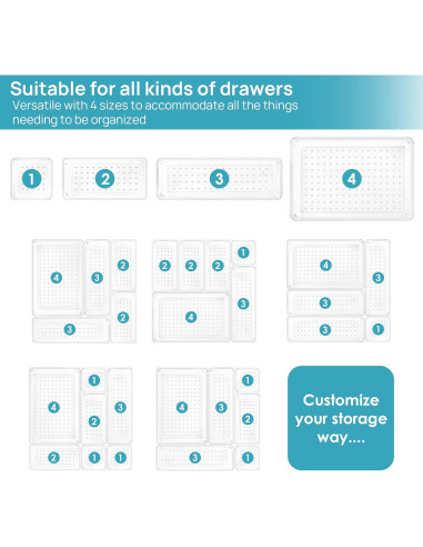 Vtopmart 25 PCS Organizadores de Cajones Plástico Transparente