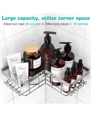 YASONIC Estante de Ducha Esquinero 3 Estantes Adhesivos Plata