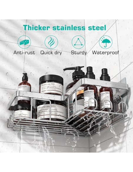 YASONIC Estante de Ducha Esquinero 3 Estantes Adhesivos Plata YASONIC Estante de Ducha Esquinero 3 Estantes Adhesivos Plata