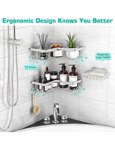 YASONIC Estante de Ducha Esquinero 3 Estantes Adhesivos Plata YASONIC Estante de Ducha Esquinero 3 Estantes Adhesivos Plata