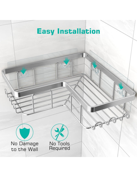 YASONIC Estante de Ducha Esquinero 3 Estantes Adhesivos Plata YASONIC Estante de Ducha Esquinero 3 Estantes Adhesivos Plata