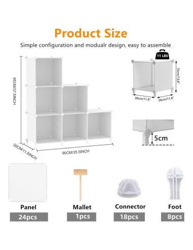 Organizador de Almacenamiento AWTATOS 6 Cubos Apilables Blanco