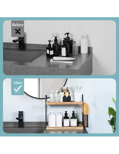 Organizador de Baño Uneviesyka 2 Niveles Madera 35.5x17cm