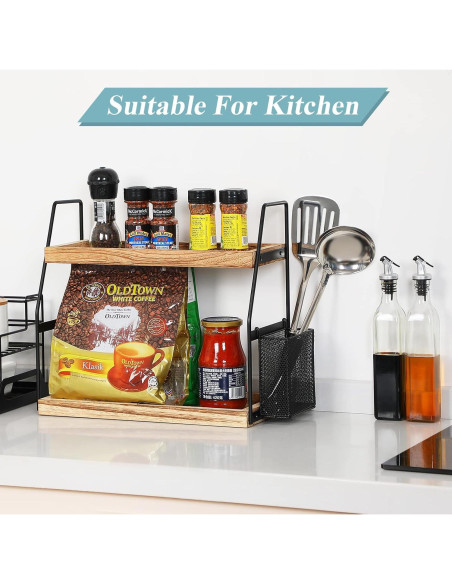 Organizador de Baño Uneviesyka 2 Niveles Madera 35.5x17cm Organizador de Baño Uneviesyka 2 Niveles Madera 35.5x17cm