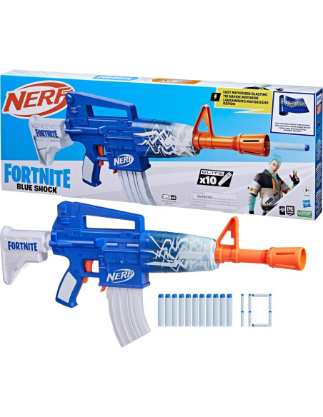 Blaster Nerf Fortnite Blue Shock con 10 Dardos Elite