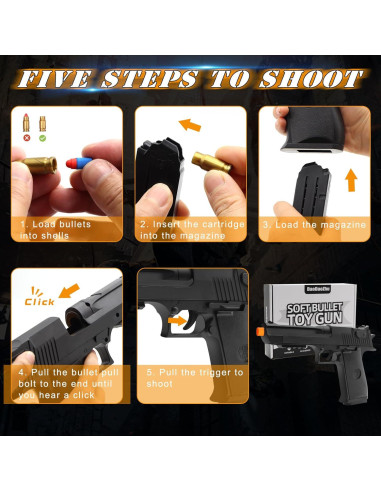 Pistola de Juguete DaoDaoZhu Negra con 50 Balas Suaves