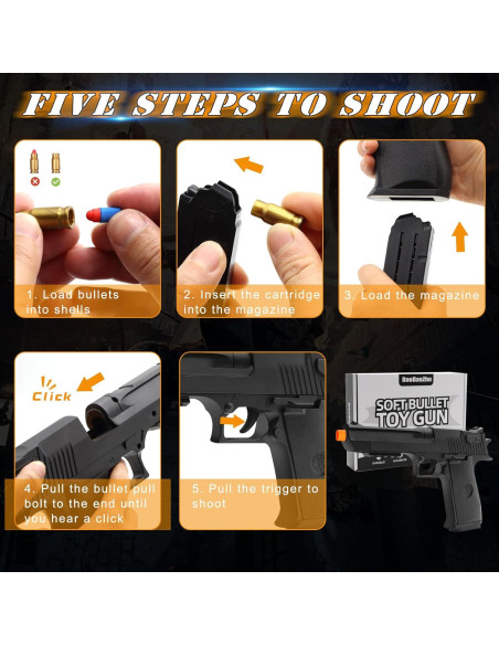 Pistola de Juguete DaoDaoZhu Negra con 50 Balas Suaves