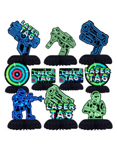 Centros de Mesa Laser Tag Neón - Decoración Fiesta Infantil