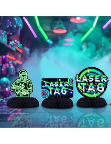 Centros de Mesa Laser Tag Neón - Decoración Fiesta Infantil