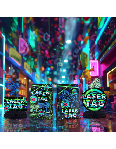 Centros de Mesa Laser Tag Neón - Decoración Fiesta Infantil