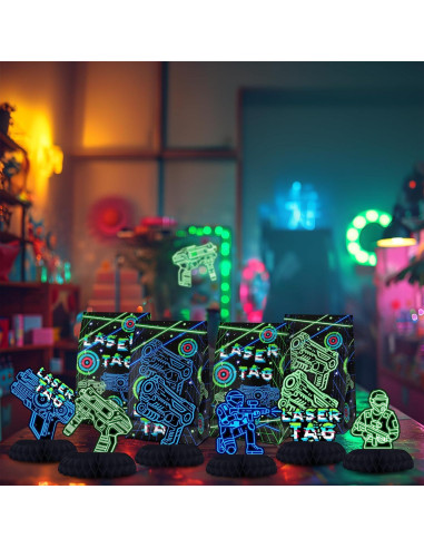Centros de Mesa Laser Tag Neón - Decoración Fiesta Infantil