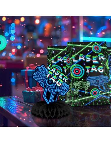 Centros de Mesa Laser Tag Neón - Decoración Fiesta Infantil