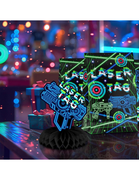 Centros de Mesa Laser Tag Neón - Decoración Fiesta Infantil Centros de Mesa Laser Tag Neón - Decoración Fiesta Infantil