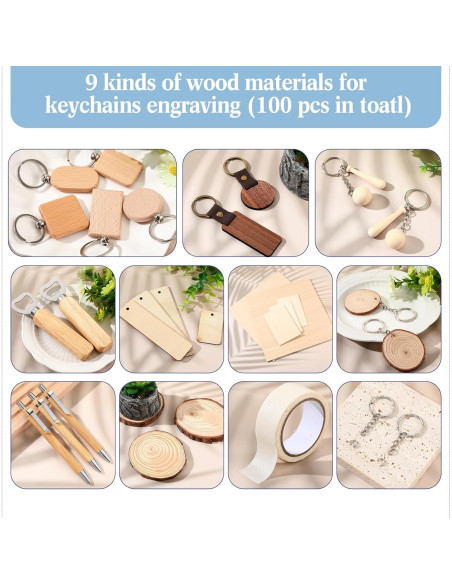 Kit de 100 Llaveros de Madera Briwooody para Grabado DIY
