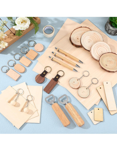 Kit de 100 Llaveros de Madera Briwooody para Grabado DIY