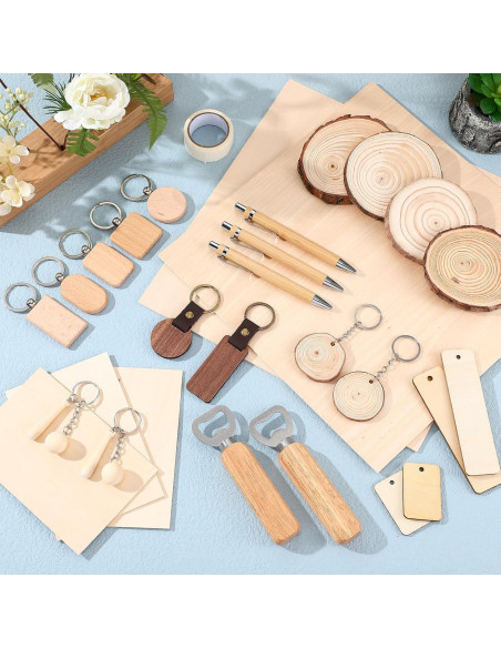 Kit de 100 Llaveros de Madera Briwooody para Grabado DIY