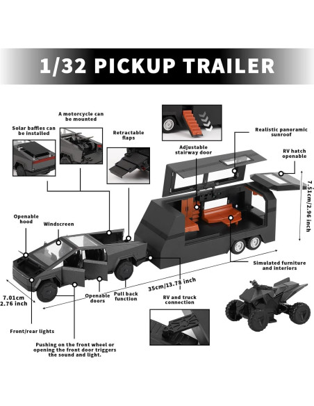 Camión Pickup Juguete ZOCBOYO 1/32 con Remolque y Motocicleta Camión Pickup Juguete ZOCBOYO 1/32 con Remolque y Motocicleta