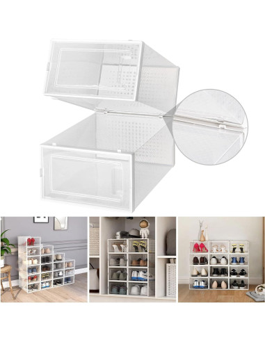 12 Organizadores de Zapatos Seseno Apilables Transparentes