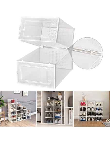 12 Organizadores de Zapatos Seseno Apilables Transparentes