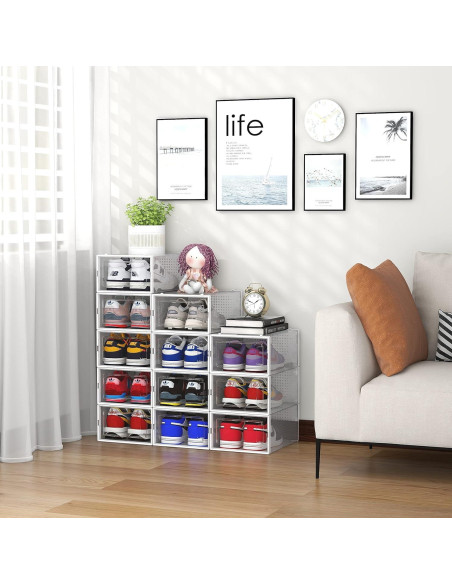 12 Organizadores de Zapatos Seseno Apilables Transparentes