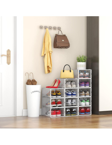 12 Organizadores de Zapatos Seseno Apilables Transparentes