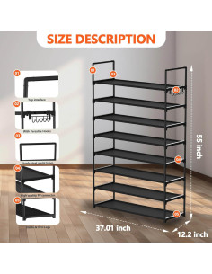 Estante de Zapatos Hsscblet 8 Niveles Impermeable Negro 2