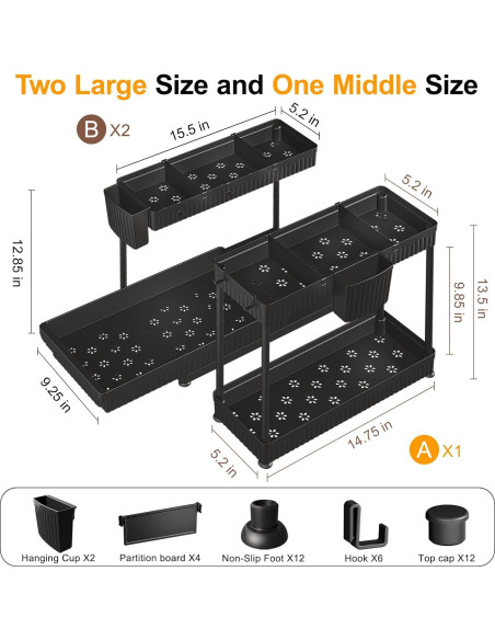 Organizador Bajo Fregadero Sevenblue 3 Piezas Negro