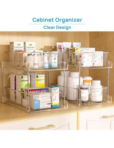 Organizador de Baño Vtopmart 4 Paquetes 2 Niveles Transparente