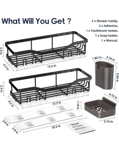 Organizador de Ducha NESOMI con 2 Estantes y 16 Ganchos 2