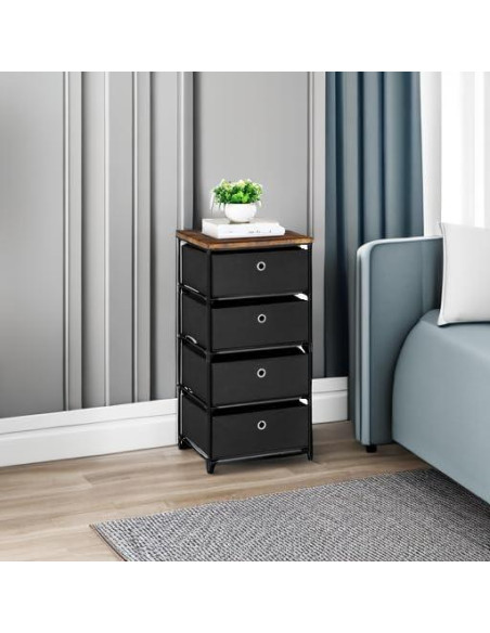 Cofre de Almacenamiento HAITRAL 4 Cajones Tela Negro