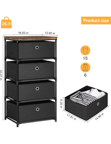 Cofre de Almacenamiento HAITRAL 4 Cajones Tela Negro