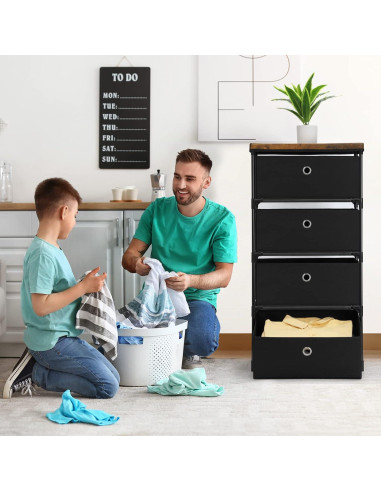 Cofre de Almacenamiento HAITRAL 4 Cajones Tela Negro