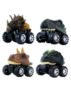DINOBROS Juguetes de Dinosaurio Paquete de 4 Coches 6.99 cm