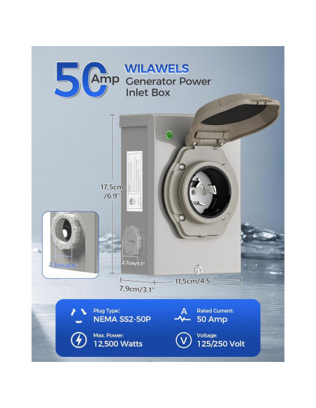 Caja de entrada de generador WILAWELS 50 Amp NEMA SS2-50P