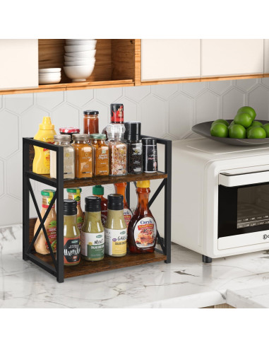 Organizador de Estante YINMIT 2 Niveles Madera Rústica