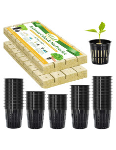 Halatool Kit Hidroponía 72 Cubos Lana Roca 3,05cm y 56 Tazas 5,08cm