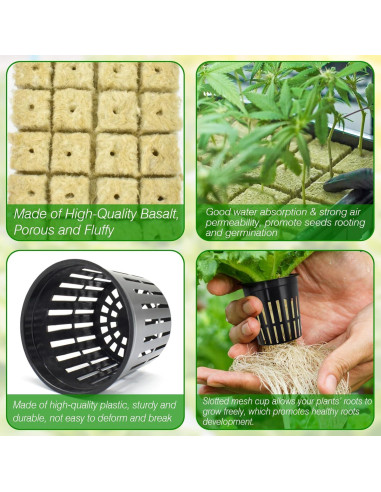 Halatool Kit Hidroponía 72 Cubos Lana Roca 3,05cm y 56 Tazas 5,08cm