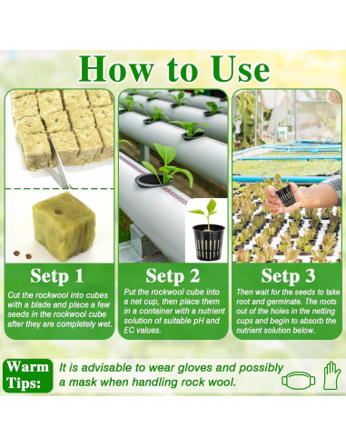 Halatool Kit Hidroponía 72 Cubos Lana Roca 3,05cm y 56 Tazas 5,08cm