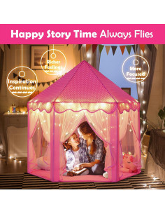 Carpa de Princesa Wilwolfer Hexagonal con Luces Rosa 121x132cm 2