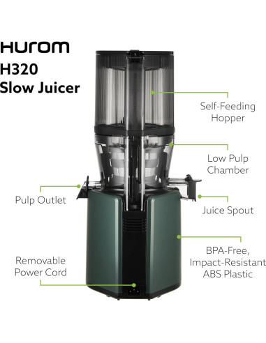 Exprimidor Lento Hurom H320 Verde Oscuro 500ml Auto-Alimentado