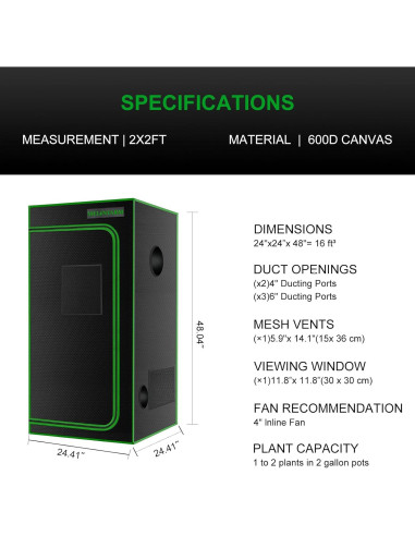 Carpa de Cultivo MELONFARM 2x2m con Ventana y Bandeja
