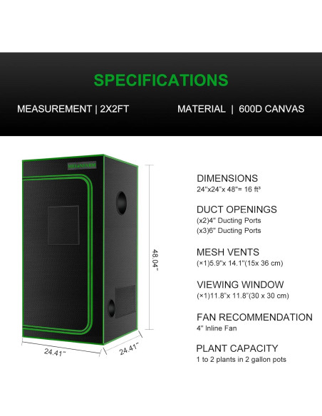 Carpa de Cultivo MELONFARM 2x2m con Ventana y Bandeja
