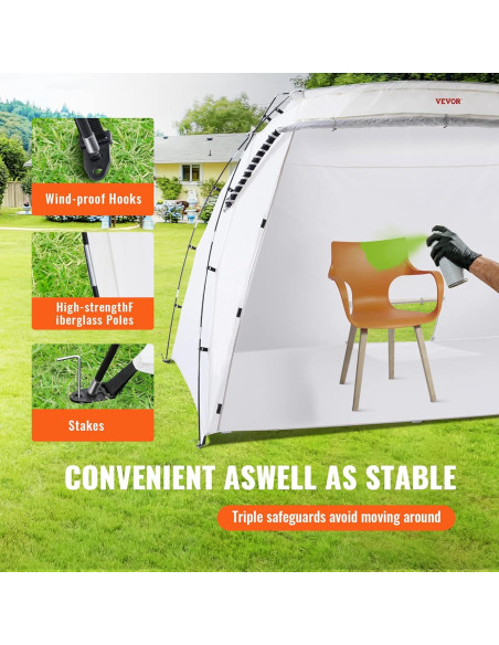 Cabina de Pintura Portátil VEVOR 3,05x2,13x1,83 m con Suelo