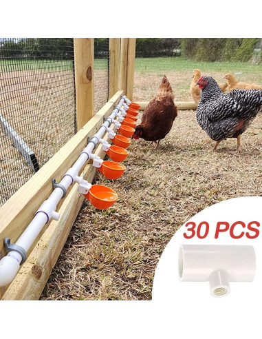 30 Accesorios Tee PVC Bebederos Pollo DredQcco 5cm