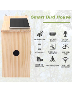 Casa de Aves Inteligente OZBOUN con Cámara HD 1080P Solar 2